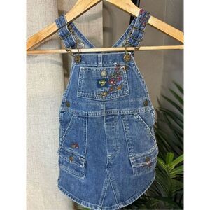 OshKosh B'Gosh Overalls Dress Girls Floral Embroidered Girly Size 2T